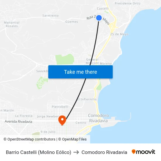 Barrio Castelli (Molino Eólico) to Comodoro Rivadavia map