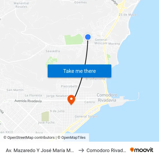 Av. Mazaredo Y José María Moreno to Comodoro Rivadavia map