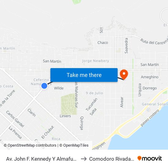 Av. John F. Kennedy Y Almafuerte to Comodoro Rivadavia map
