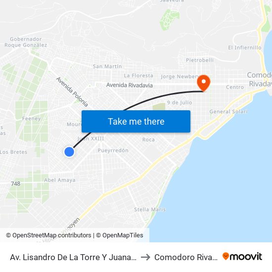 Av. Lisandro De La Torre Y Juana Azurduy to Comodoro Rivadavia map