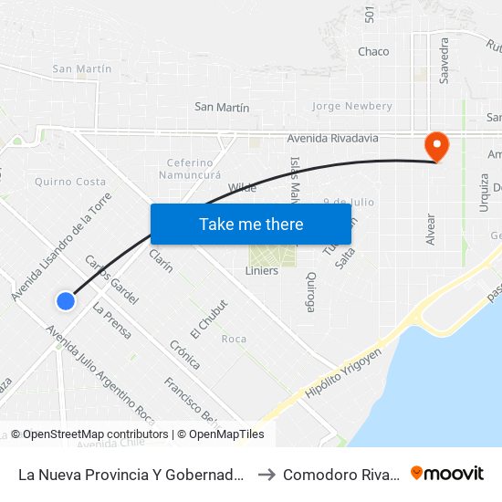 La Nueva Provincia Y Gobernador Galina to Comodoro Rivadavia map