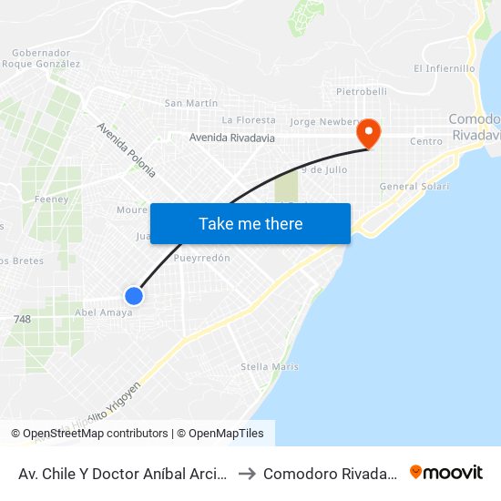 Av. Chile Y Doctor Aníbal Arcioni to Comodoro Rivadavia map