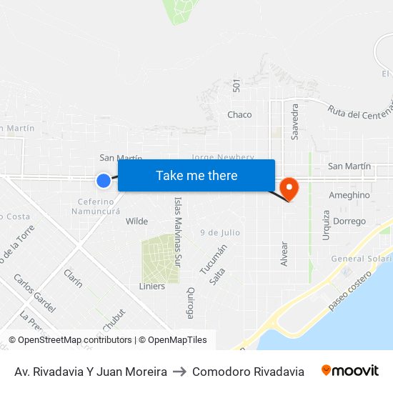 Av. Rivadavia Y Juan Moreira to Comodoro Rivadavia map
