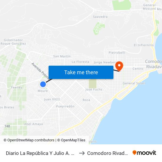 Diario La República Y Julio A. Roca to Comodoro Rivadavia map