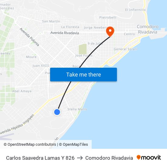 Carlos Saavedra Lamas Y 826 to Comodoro Rivadavia map
