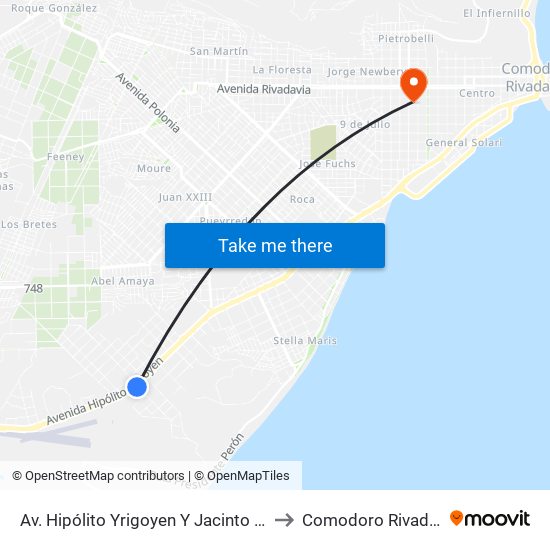 Av. Hipólito Yrigoyen Y Jacinto Garat to Comodoro Rivadavia map