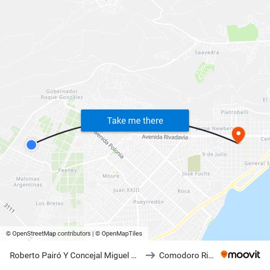 Roberto Pairó Y Concejal Miguel Ángel Mansilla to Comodoro Rivadavia map
