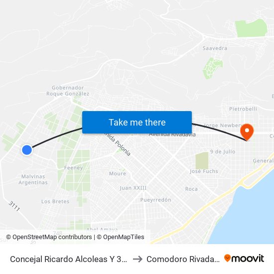 Concejal Ricardo Alcoleas Y 3214 to Comodoro Rivadavia map