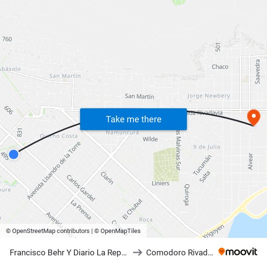 Francisco Behr Y Diario La República to Comodoro Rivadavia map