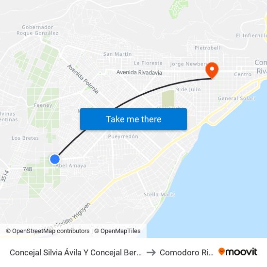 Concejal Silvia Ávila Y Concejal Bernabé Hernández to Comodoro Rivadavia map