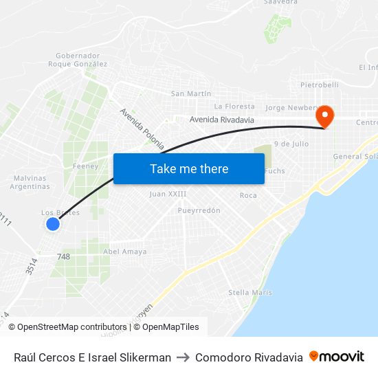 Raúl Cercos E Israel Slikerman to Comodoro Rivadavia map