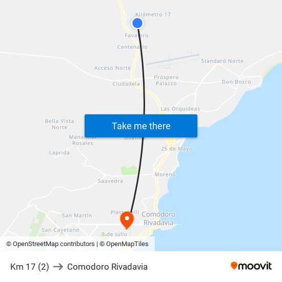 Km 17 (2) to Comodoro Rivadavia map