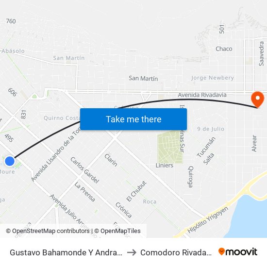Gustavo Bahamonde Y Andrade to Comodoro Rivadavia map