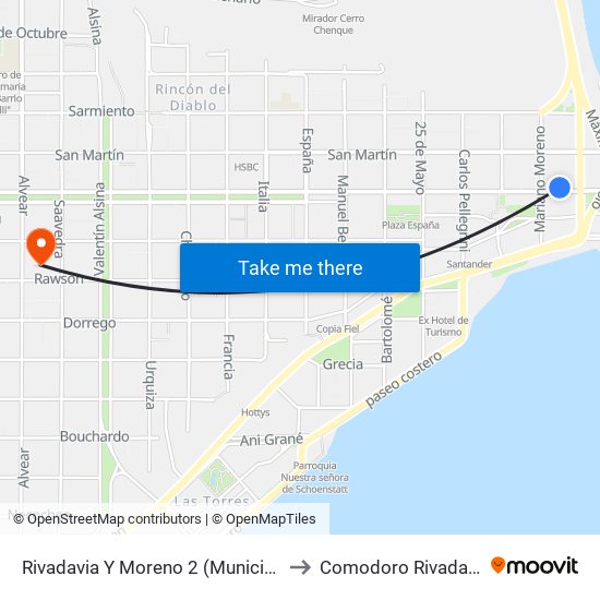 Rivadavia Y Moreno 2 (Municipio) to Comodoro Rivadavia map