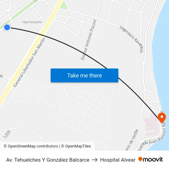 Av. Tehuelches Y González Balcarce to Hospital Alvear map