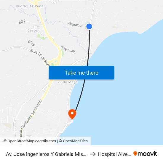 Av. Jose Ingenieros Y Gabriela Mistral to Hospital Alvear map