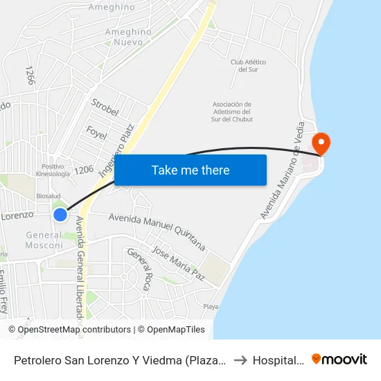 Petrolero San Lorenzo Y Viedma (Plaza Pedro Barros Seeber) to Hospital Alvear map
