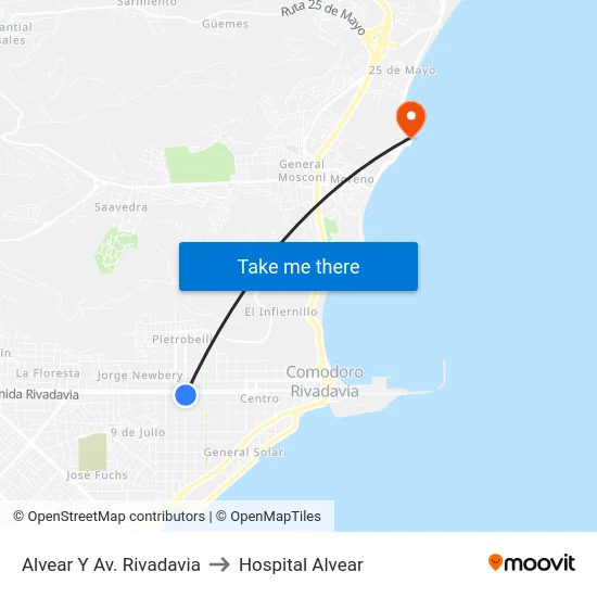 Alvear Y Av. Rivadavia to Hospital Alvear map