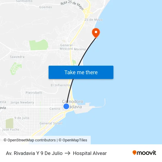 Av. Rivadavia Y 9 De Julio to Hospital Alvear map