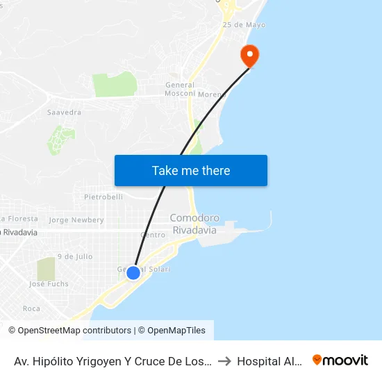 Av. Hipólito Yrigoyen Y Cruce De Los Andes to Hospital Alvear map
