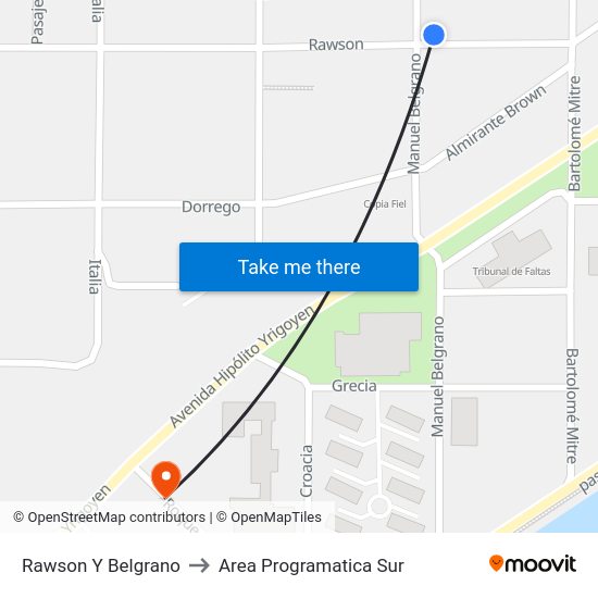 Rawson Y Belgrano to Area Programatica Sur map