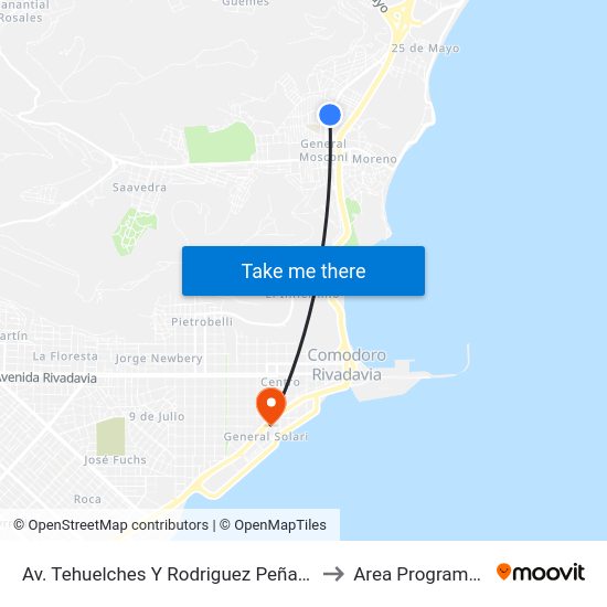 Av. Tehuelches Y Rodriguez Peña (Banco Chubut) to Area Programatica Sur map