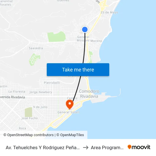 Av. Tehuelches Y Rodriguez Peña (Banco Chubut) to Area Programatica Sur map