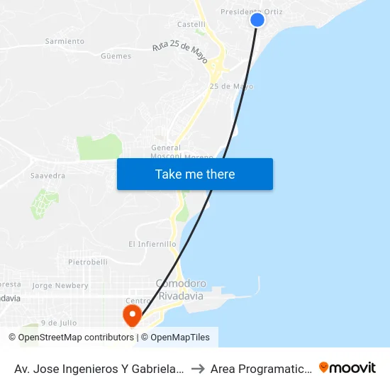 Av. Jose Ingenieros Y Gabriela Mistral to Area Programatica Sur map