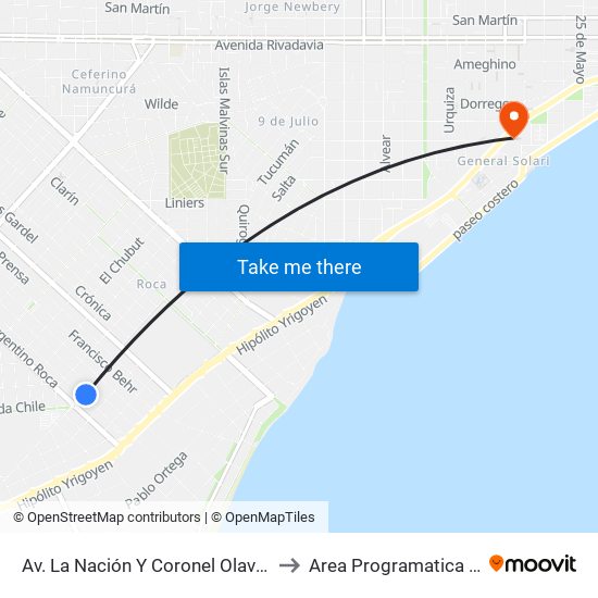 Av. La Nación Y Coronel Olavarria to Area Programatica Sur map