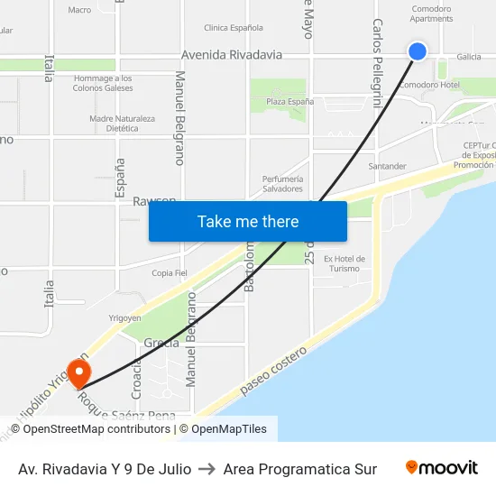 Av. Rivadavia Y 9 De Julio to Area Programatica Sur map