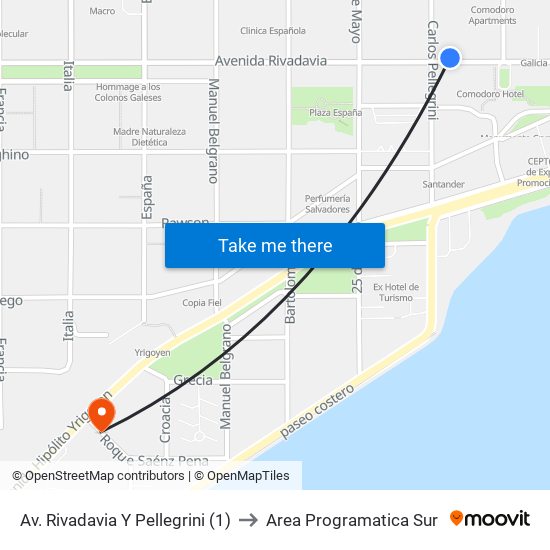 Av. Rivadavia Y Pellegrini (1) to Area Programatica Sur map