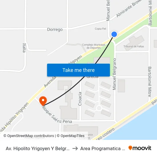 Av. Hipolito Yrigoyen Y Belgrano to Area Programatica Sur map
