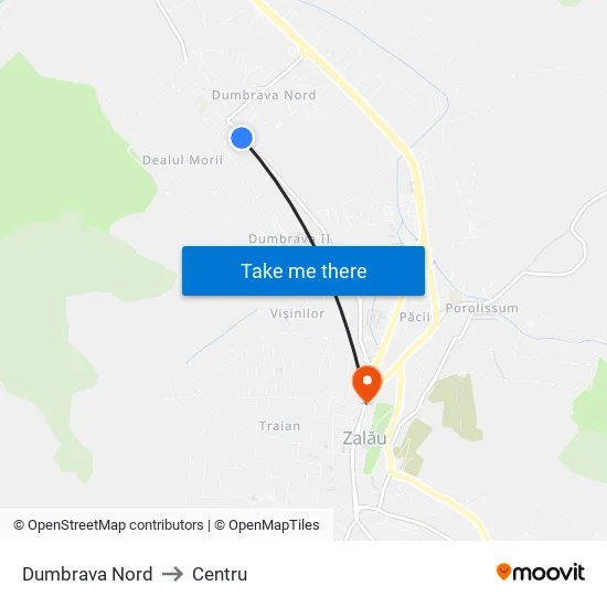 Dumbrava Nord to Centru map