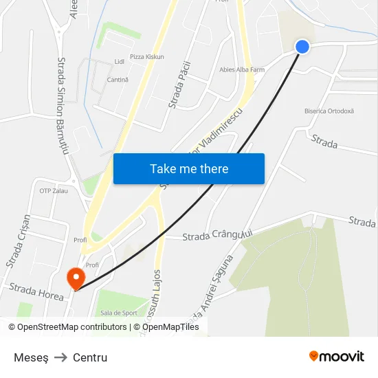 Meseş to Centru map