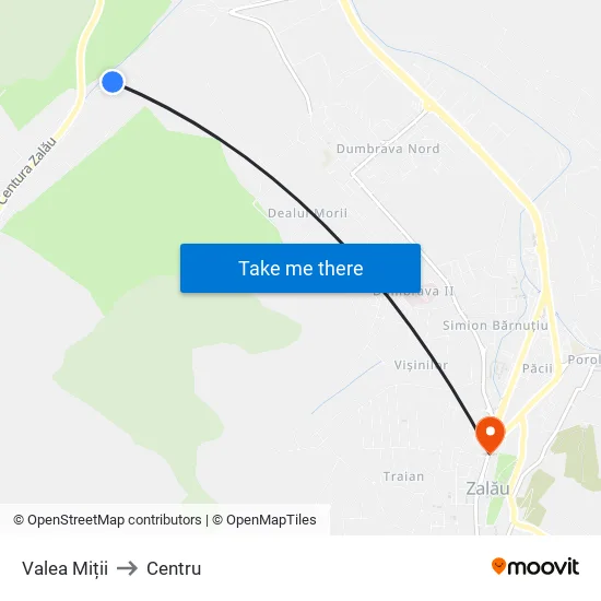 Valea Miții to Centru map