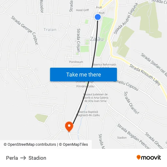 Perla to Stadion map