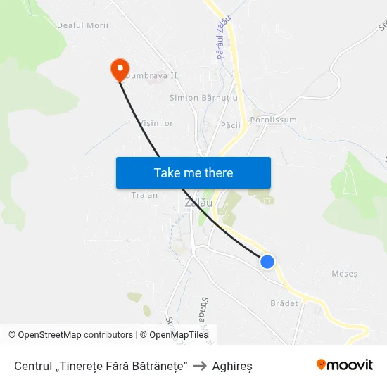 Centrul „Tinerețe Fără Bătrânețe” to Aghireș map