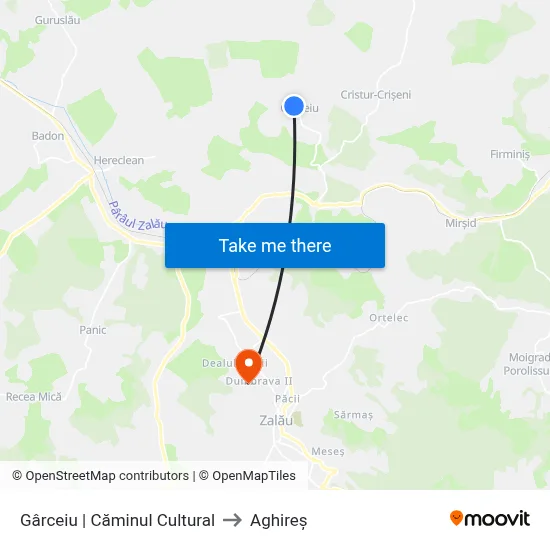 Gârceiu | Căminul Cultural to Aghireș map