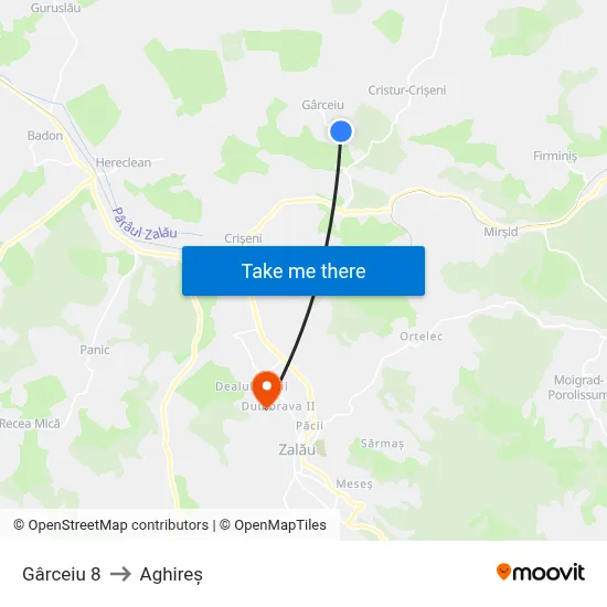 Gârceiu 8 to Aghireș map