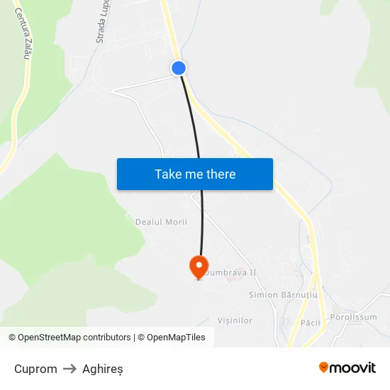 Cuprom to Aghireș map