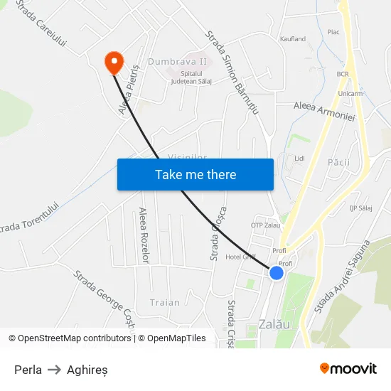 Perla to Aghireș map