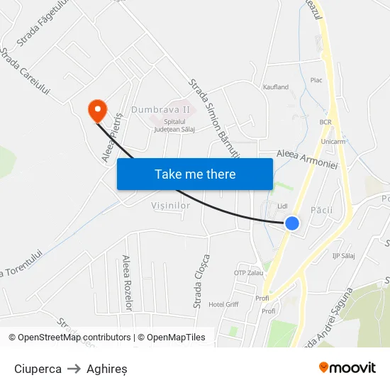 Ciuperca to Aghireș map
