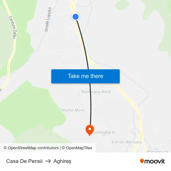 Casa De Pensii to Aghireș map