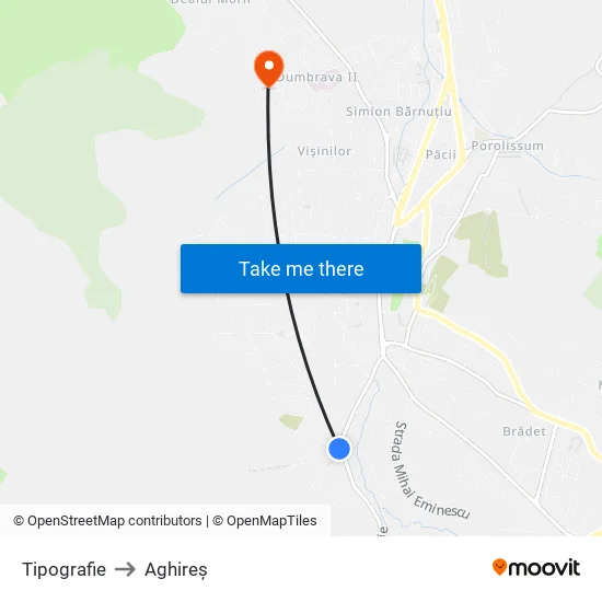 Tipografie to Aghireș map