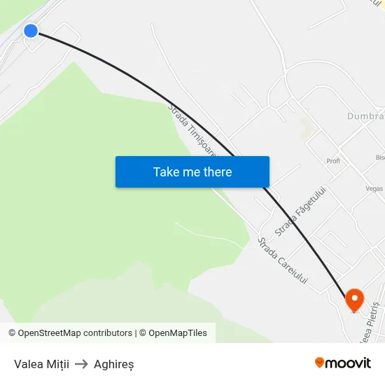 Valea Miții to Aghireș map