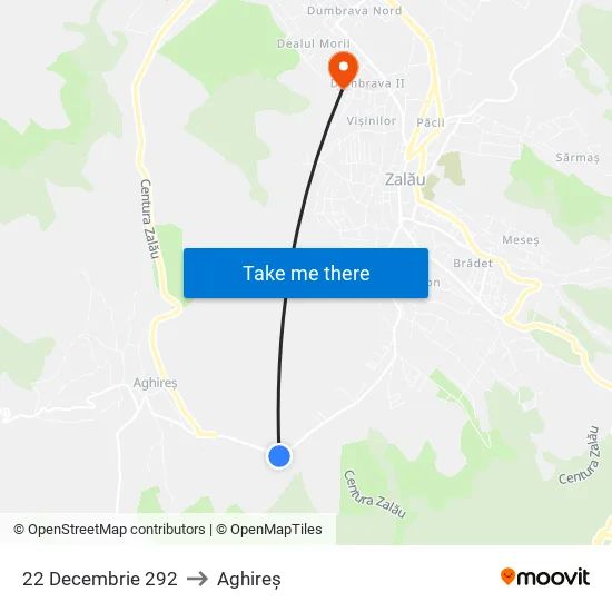 22 Decembrie 292 to Aghireș map