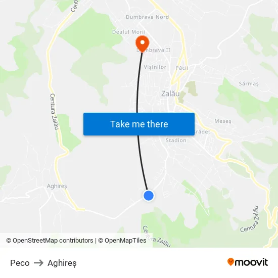 Peco to Aghireș map
