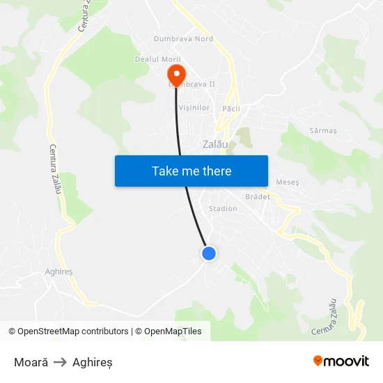 Moară to Aghireș map