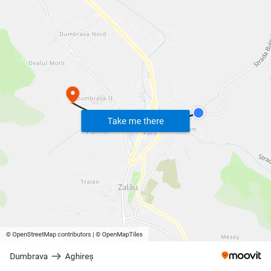 Dumbrava to Aghireș map