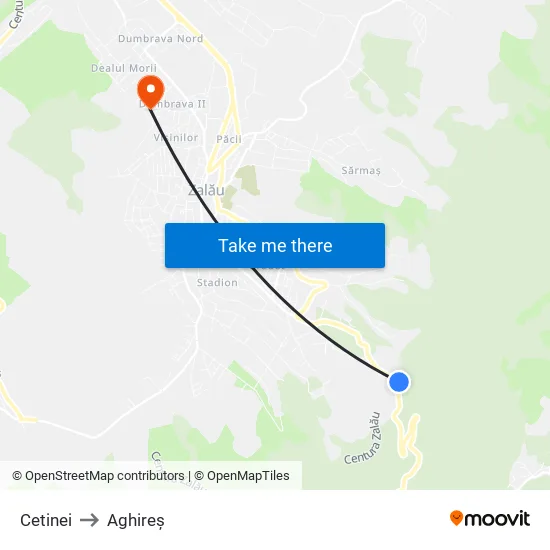 Cetinei to Aghireș map